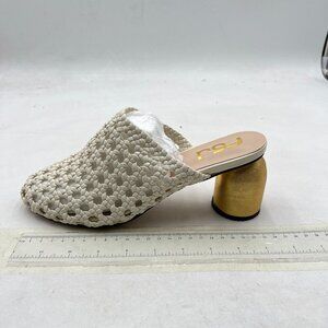 FSJ White Braided Heeled Sandals Strappy Woven Closed Toe Chic Backless Mules